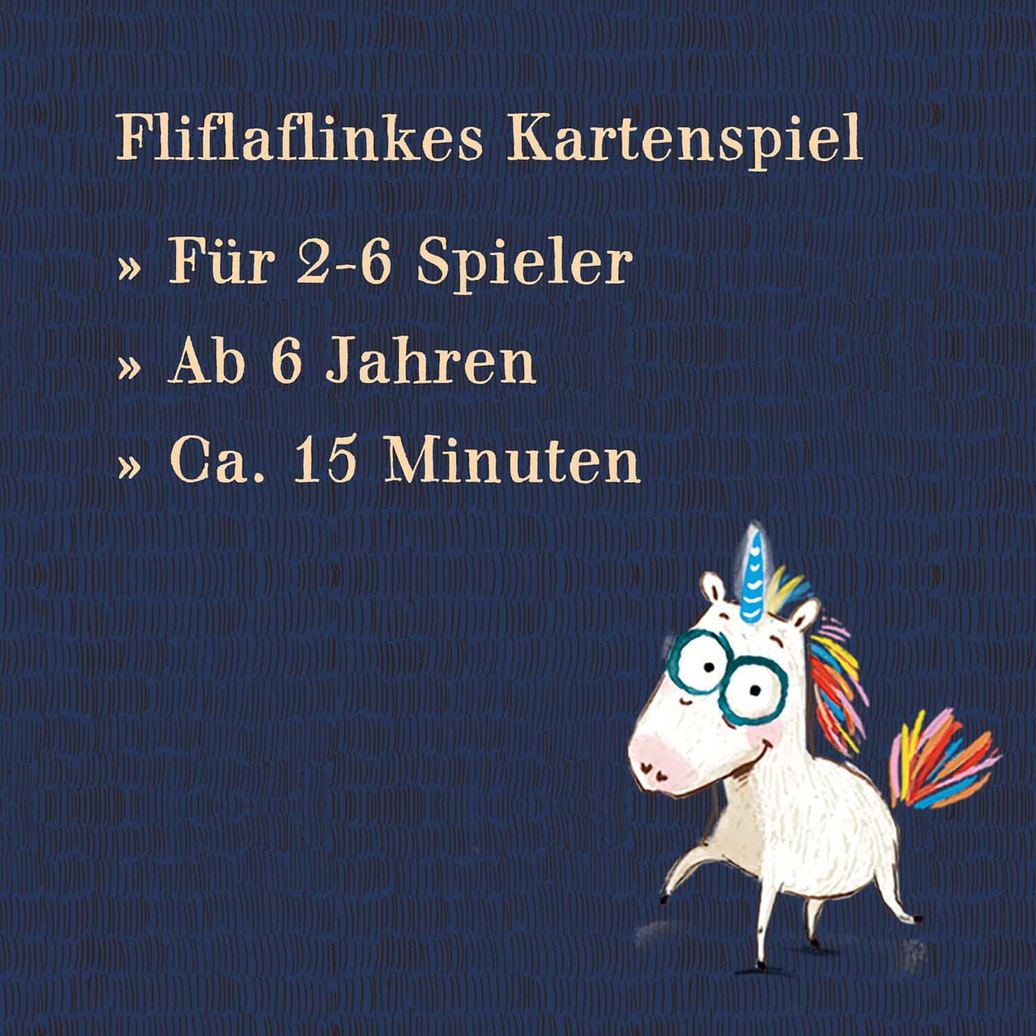 Kartenspiel mit flauschigem Einhorn-Design, geeignet für Kinder ab 6 Jahren.