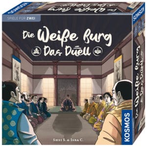 Illustration eines japanischen Spielszenarios mit Samurai und Ninjas in einem traditionellen Raum.