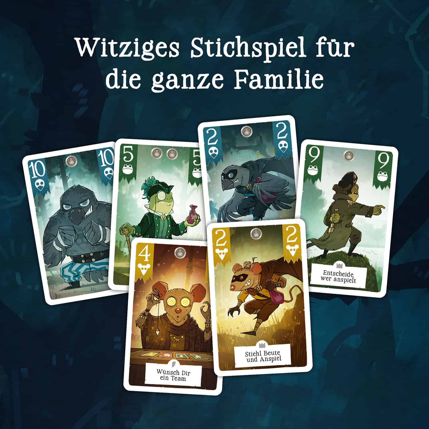 Familienkartenspiel mit lustigen, bunten Tier- und Monsterkarten.