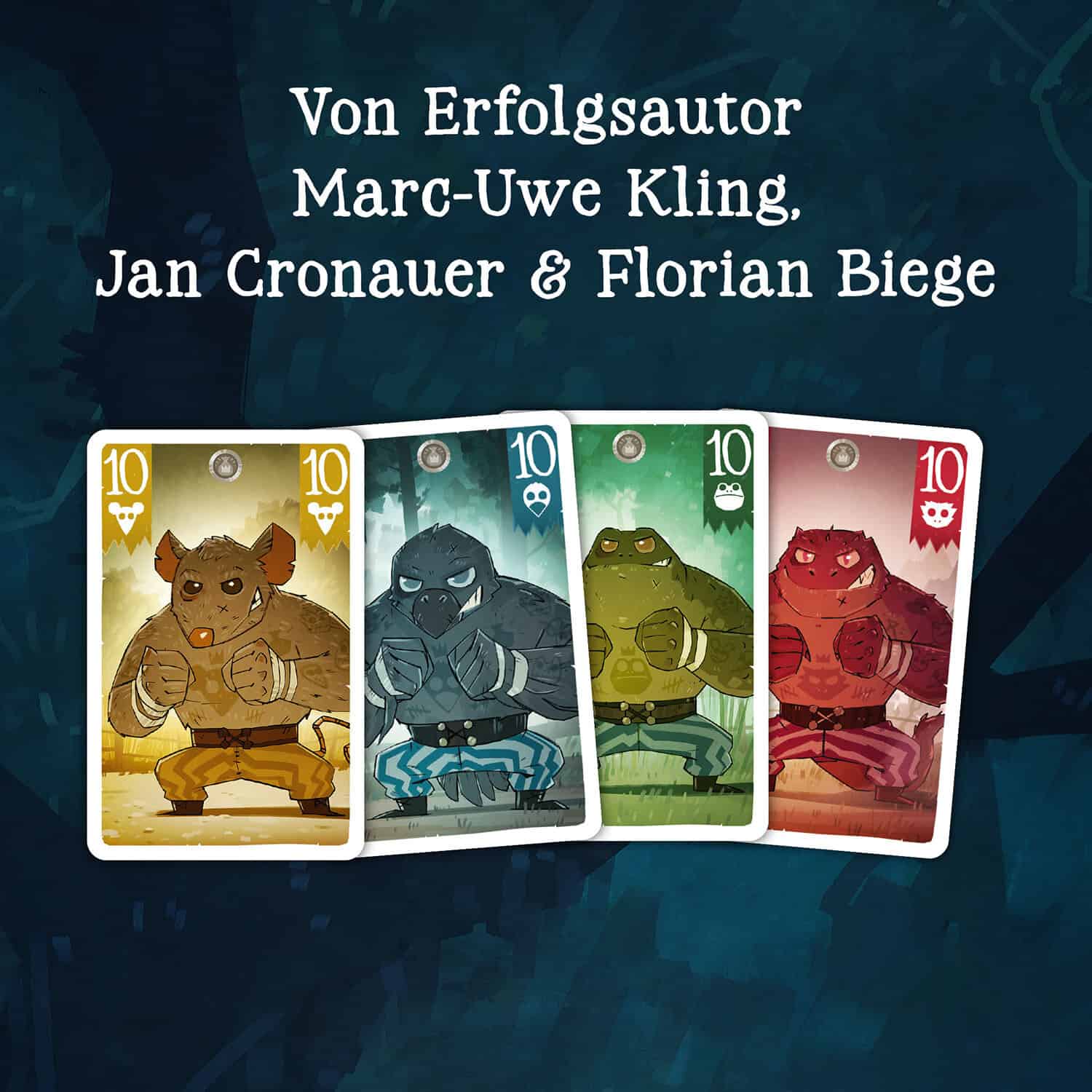 Spielkarten mit Tiermotiven in verschiedenen Farben, Zahlen 10, für Brettspiele geeignet.
