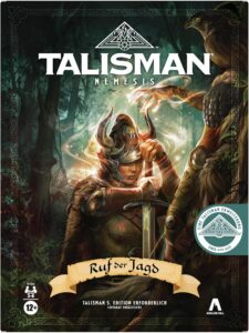 Cover des Brettspiels Talisman: Ruf der Jagd mit Wald- und Tiermotiven.