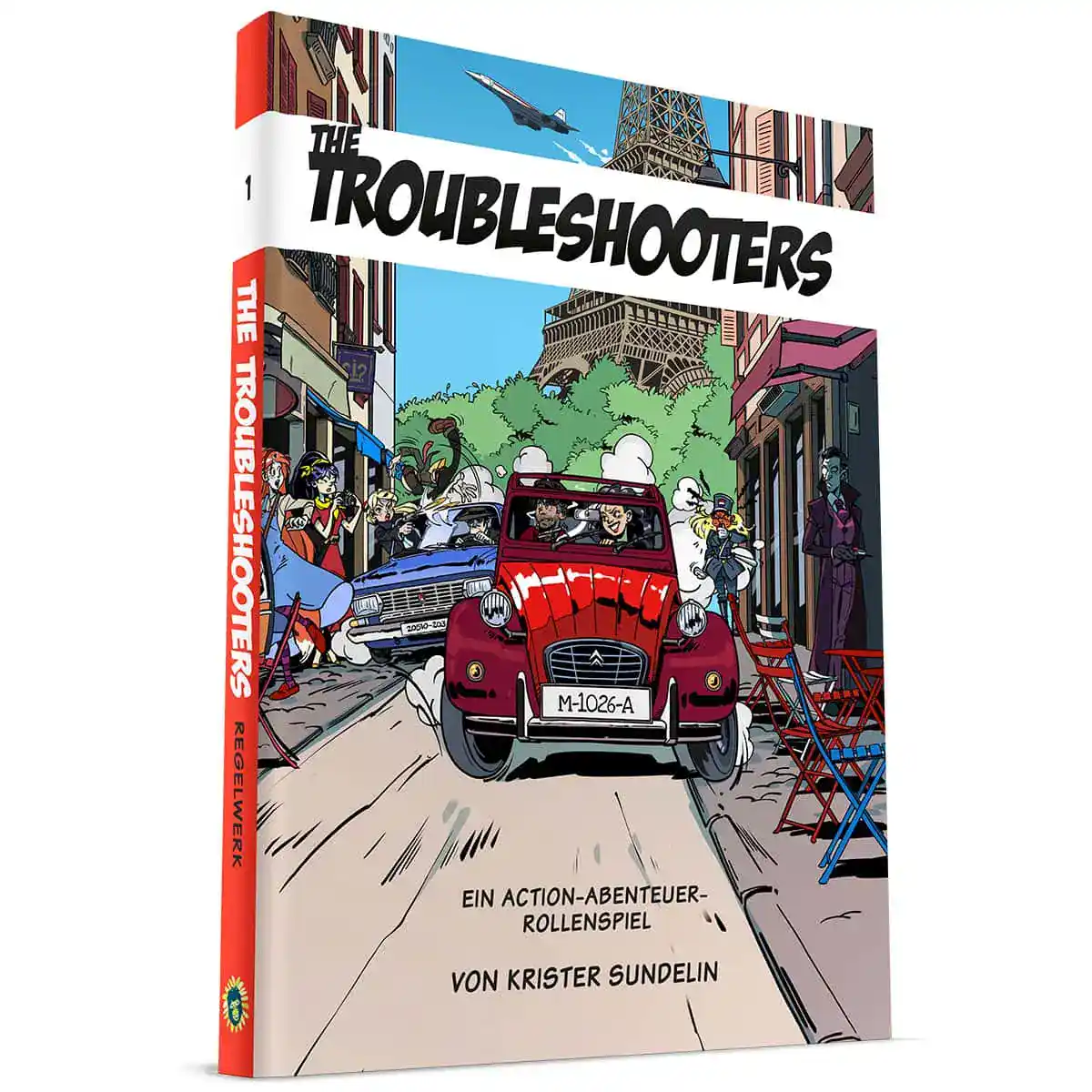 Spielbuch "The Troubleshooters" mit Auto und Stadtansicht, Brettspiele, Kartons.