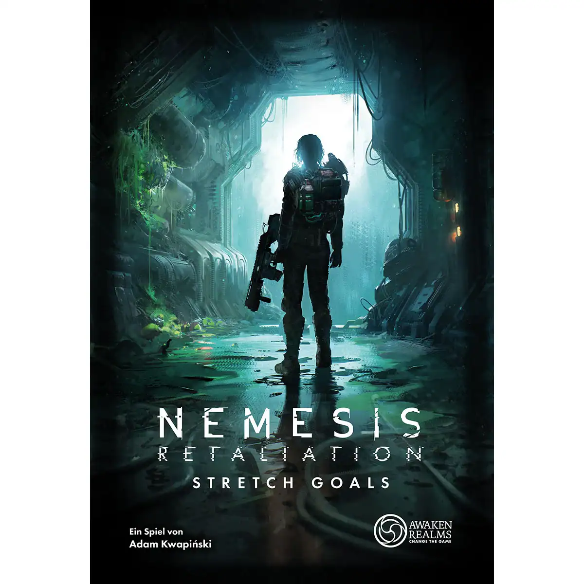 Sci-Fi-Szene mit einer Figur in einer futuristischen Umgebung, Blick auf eine Tür.