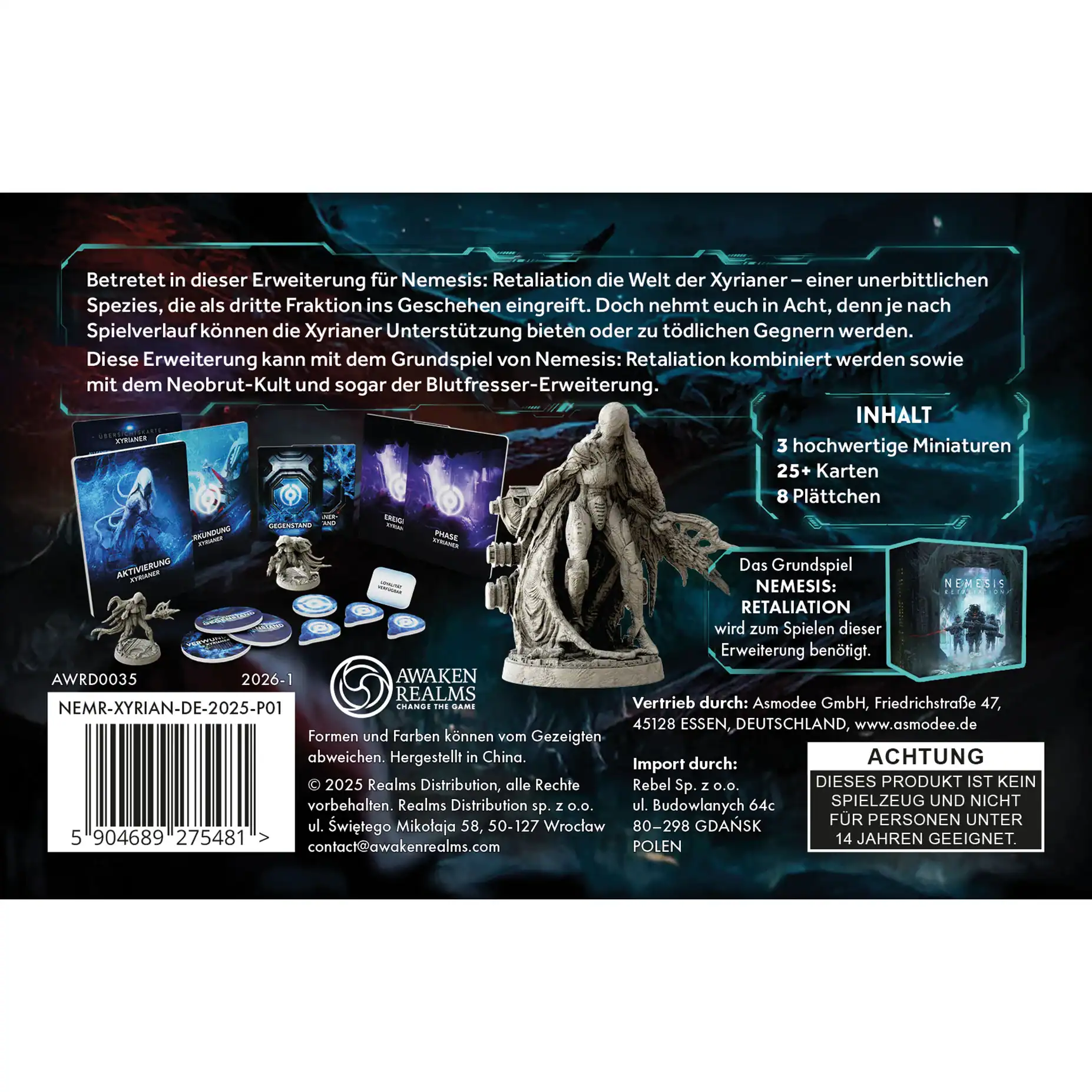 Nemesis: Retaliation Erweiterung mit Miniaturen, Karten und Spielmaterialien.