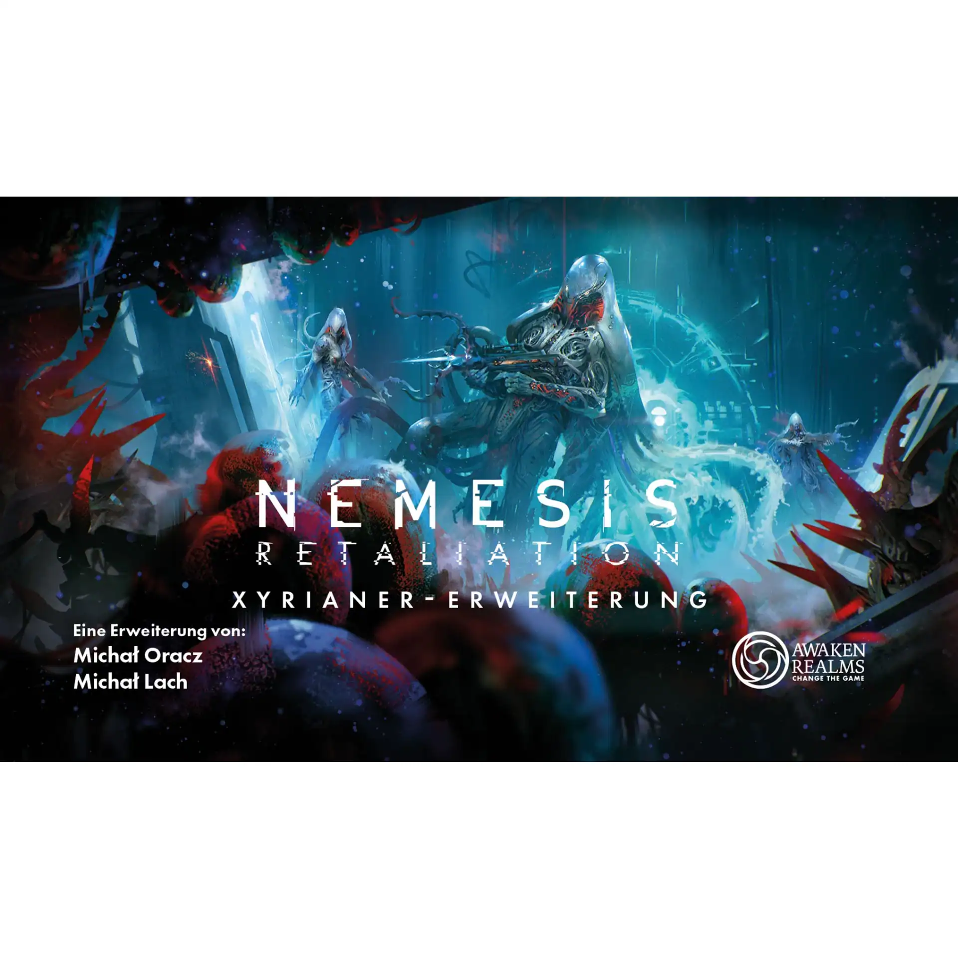 Bild zeigt das Cover der Erweiterung "Nemesisch Retaliation" mit außerirdischen Kreaturen und futuri.