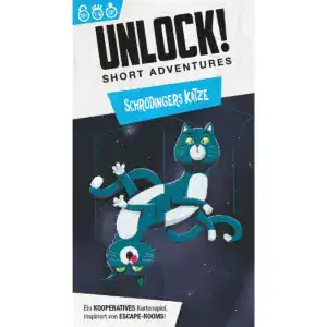 Bild zeigt die Spielbox von Unlock! mit der Schrödingers Katze im Weltraumdesign.