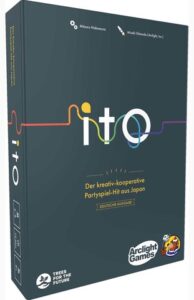 Brettspiel-Box mit bunten Linien und Text.