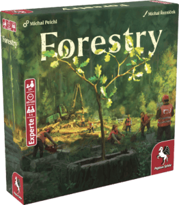 Spielszene mit Arbeitern im Wald und Baum.