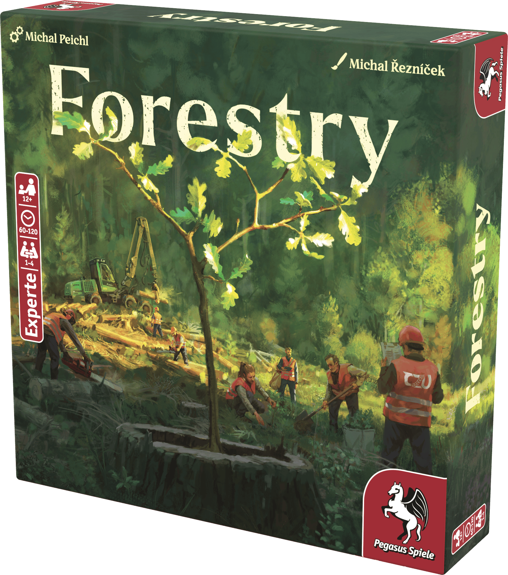 Spielbrett mit Wald, Spielern und Baum im Wald.