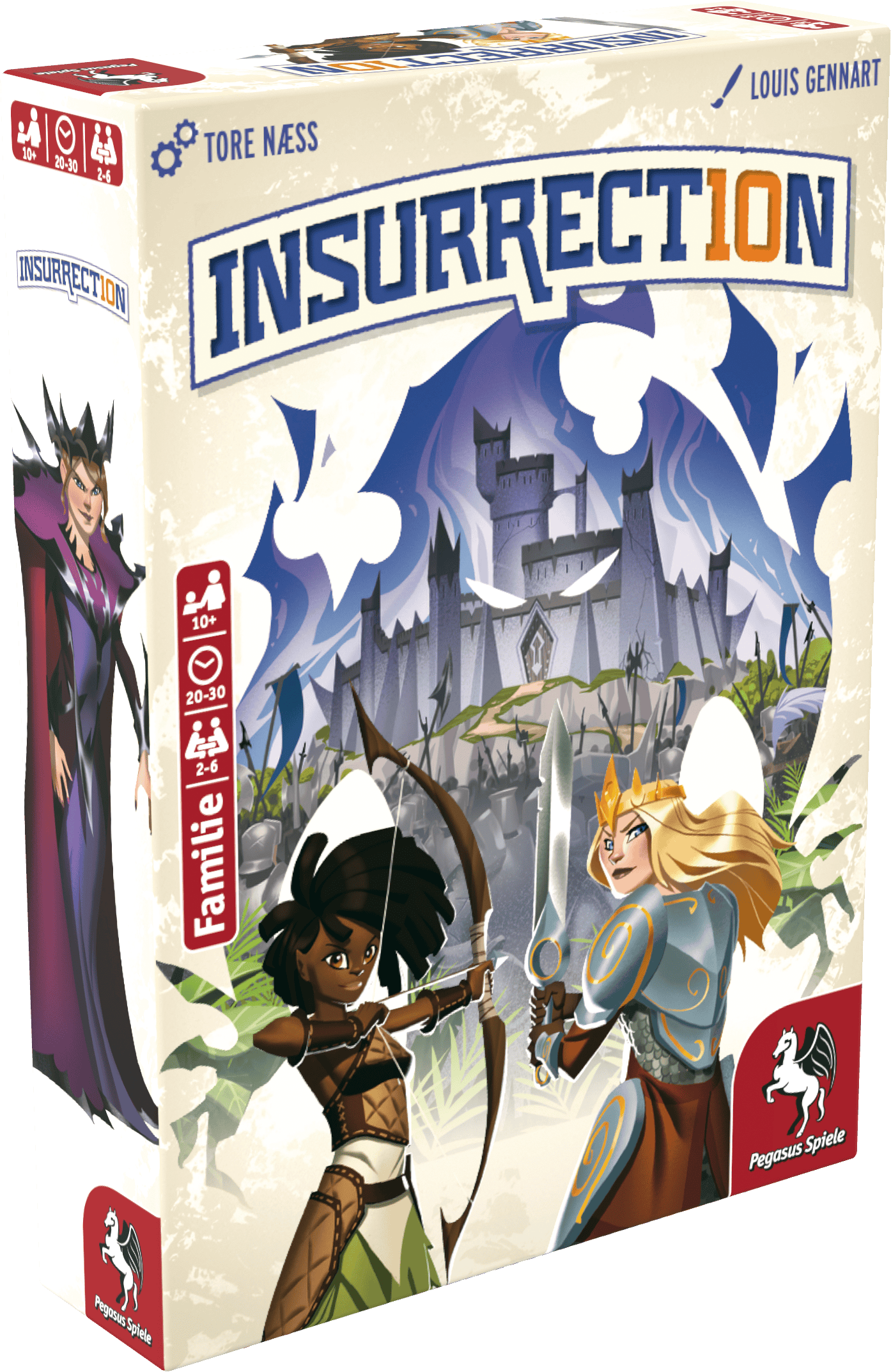 Brettspiel-Box mit Fantasy-Kriegern und Burg im Hintergrund.