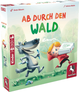 Kinderspiel mit Wolf, Kind und Tieren im Wald.