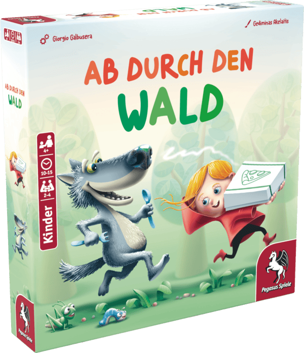 Kinderspiel mit Wolf, Kind und Tieren im Wald.