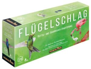 Vogelspiel Flügelschlag mit bunten Vögeln auf der Box.