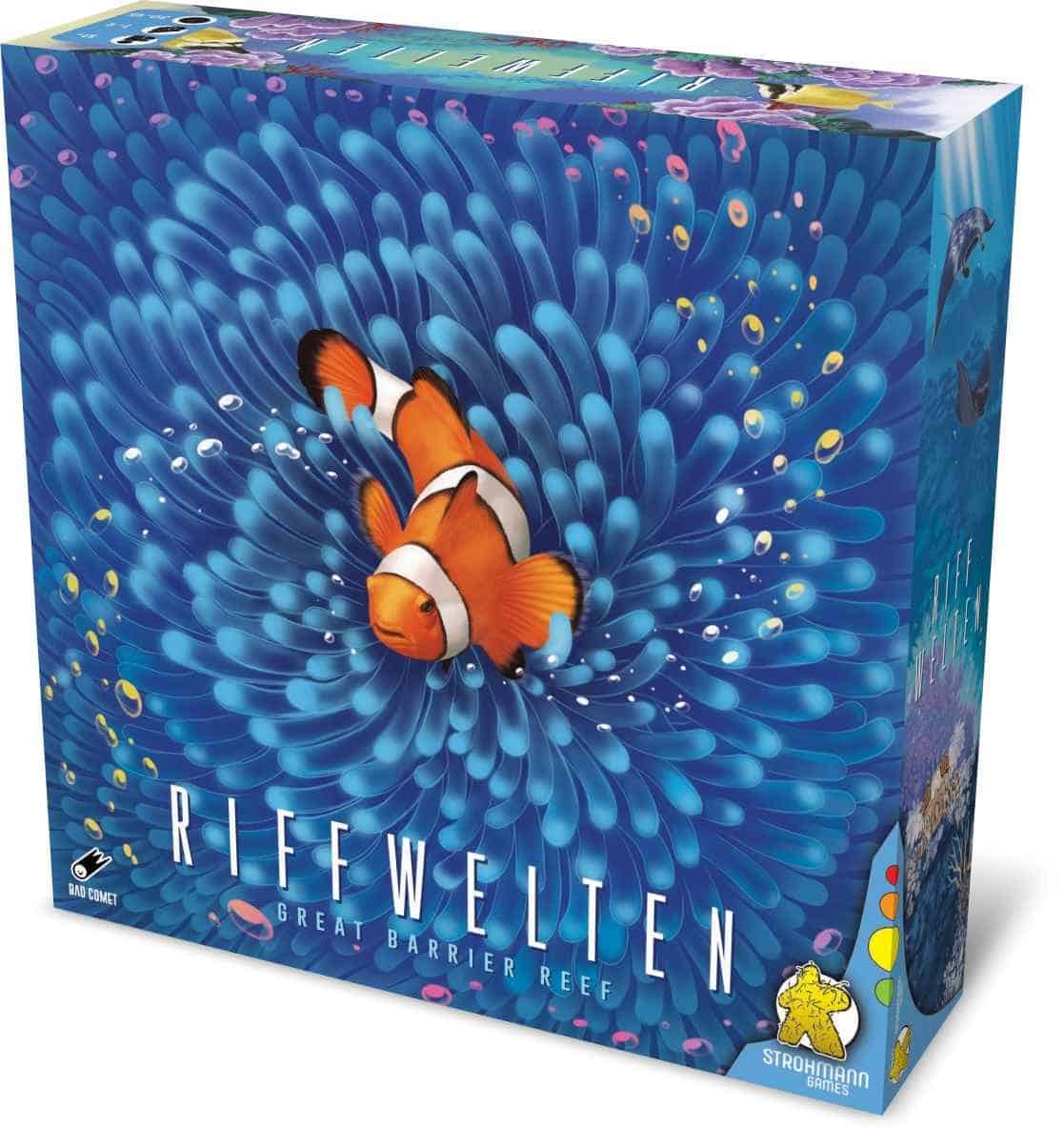 Brettspiel mit Clownfisch auf blauer Wasserwelt.