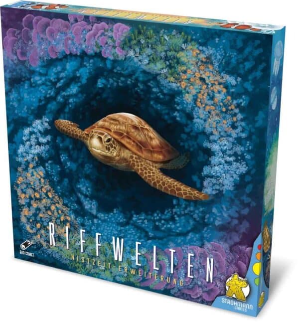 Brettspiel mit Meerestieren und Korallen auf der Verpackung.