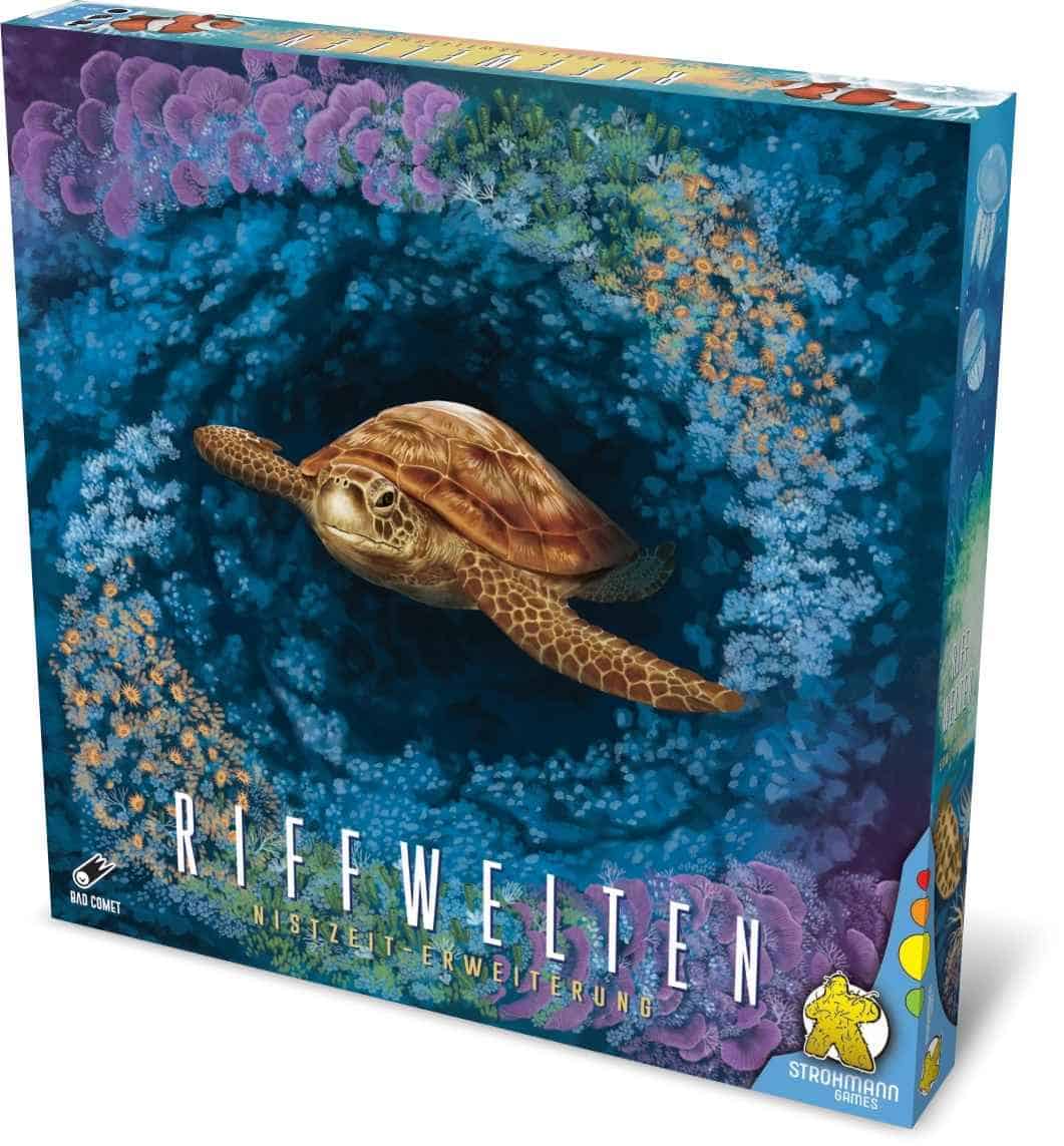 Brettspiel mit Meerestieren und Korallen auf der Verpackung.