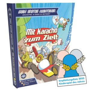 Kinderspiel mit bunten Figuren und Spielmaterialien auf dem Cover.