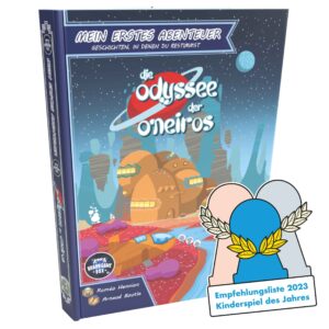 Brettspielbox mit Spielmaterial und Auszeichnung.