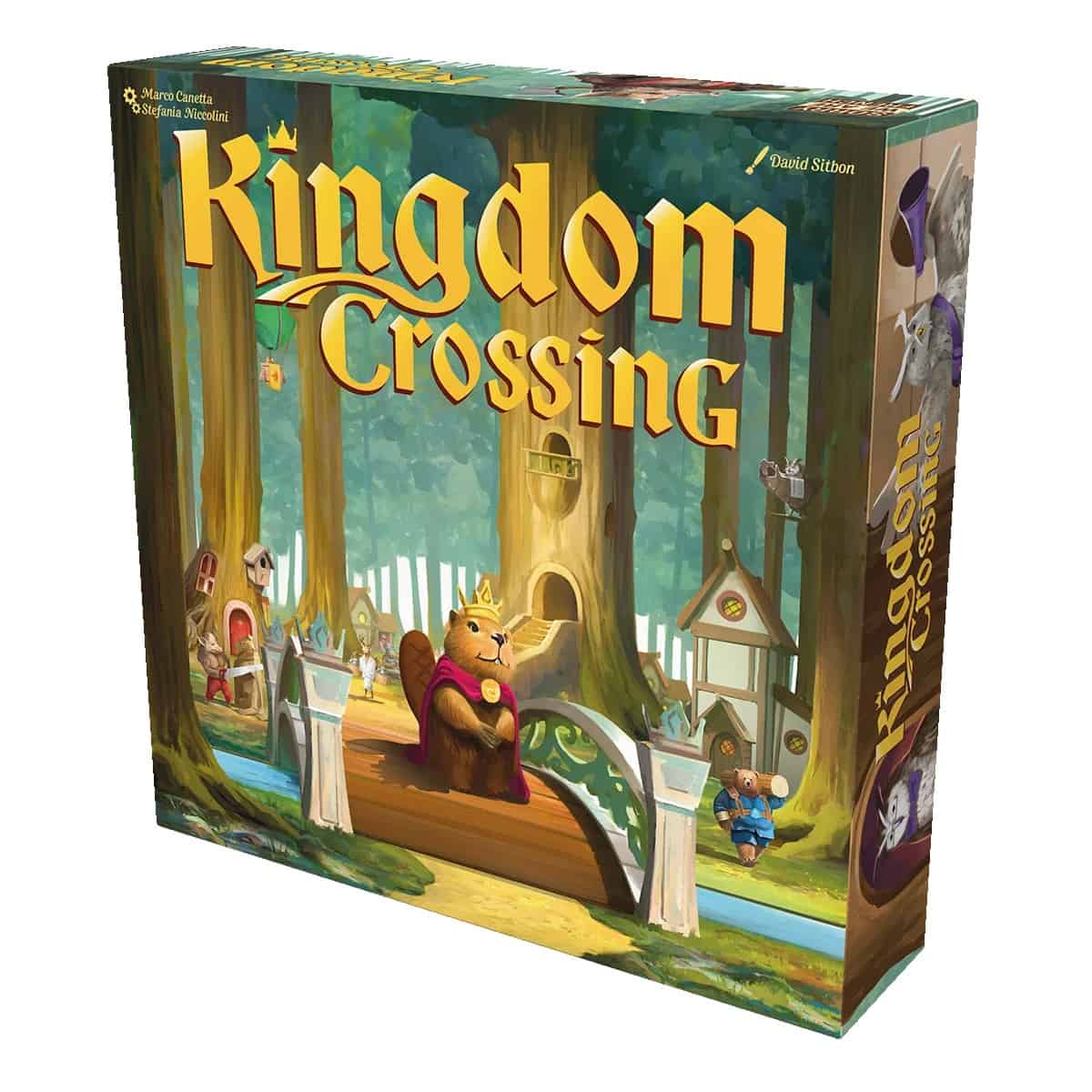 Brettspiel Kingdom Crossing mit Wald- und Tiermotiven.